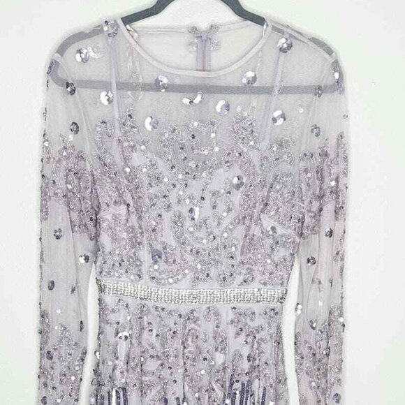 NWT MAC DUGGAL LONG SLEEVE TEA LEGNTH DRESS VINTAGE LILAC 93633 - Picture 3 of 8